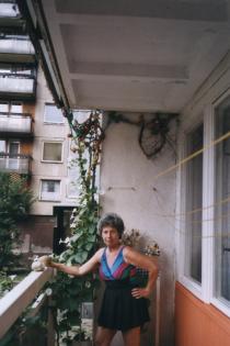 Magdalena Seborova on the balcony of her apartment