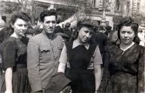 Fira Usatinskaya with her husband and friends