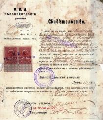 Birth certificate of Mina Gomberg's mother Surah Rapoport