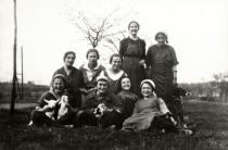 Marketa Auerbachova in a group of women preparing for aliyah to Palestine