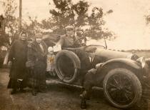 Emil Synek and his family on a trip with his car